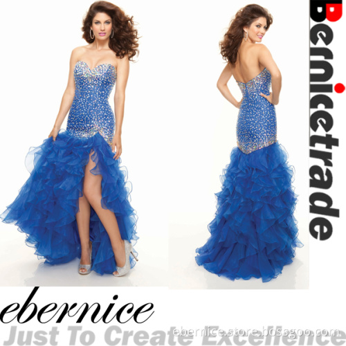 Charming New Blue Ruffled Evening Cocktail Dress